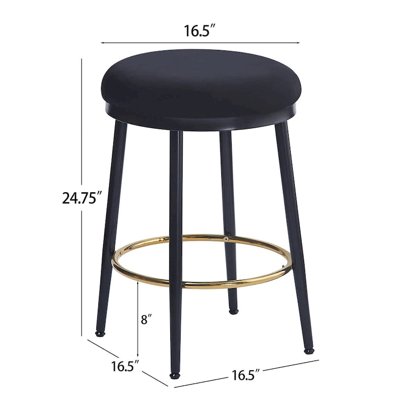 Set di 2 o 4 sgabelli da bancone moderni imbottiti con struttura in metallo e poggiapiedi, utilizzabili anche come seduta o tavolino laterale