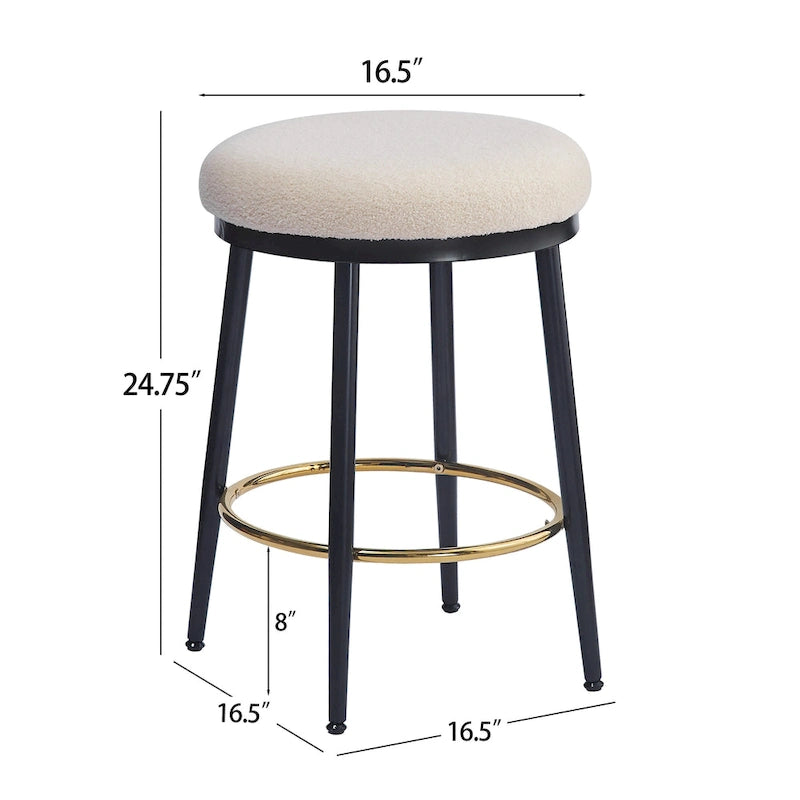 Set di 2 o 4 sgabelli da bancone moderni imbottiti con struttura in metallo e poggiapiedi, utilizzabili anche come seduta o tavolino laterale