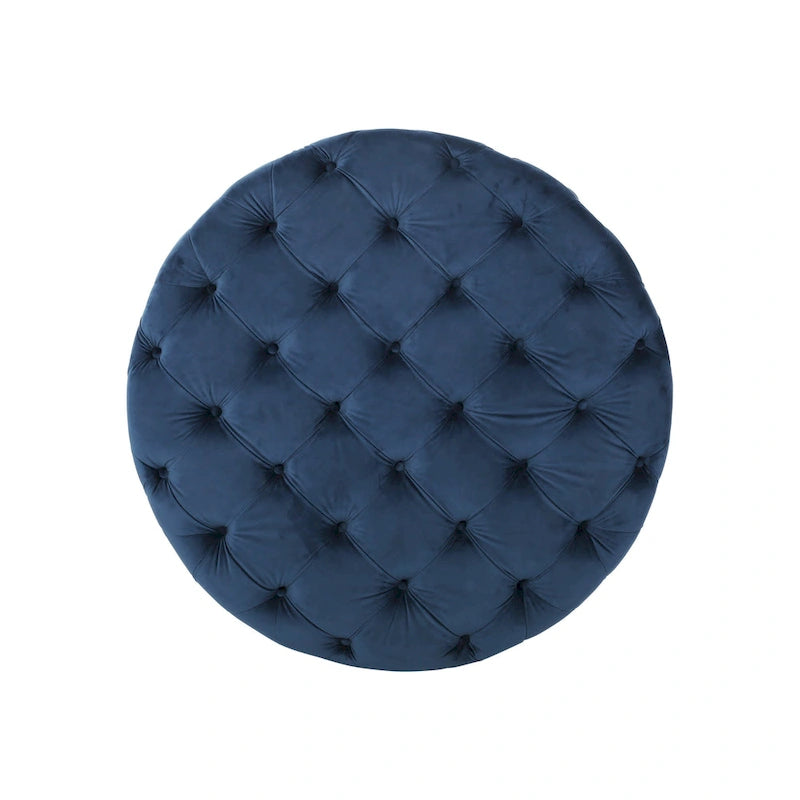 Runder Samthocker mit Knopf-Rautensteppung, moderner Glamour-Stil, 102 cm