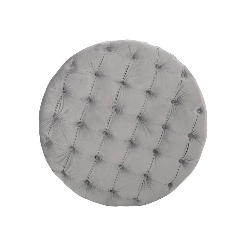 Runder Samthocker mit Knopf-Rautensteppung, moderner Glamour-Stil, 102 cm