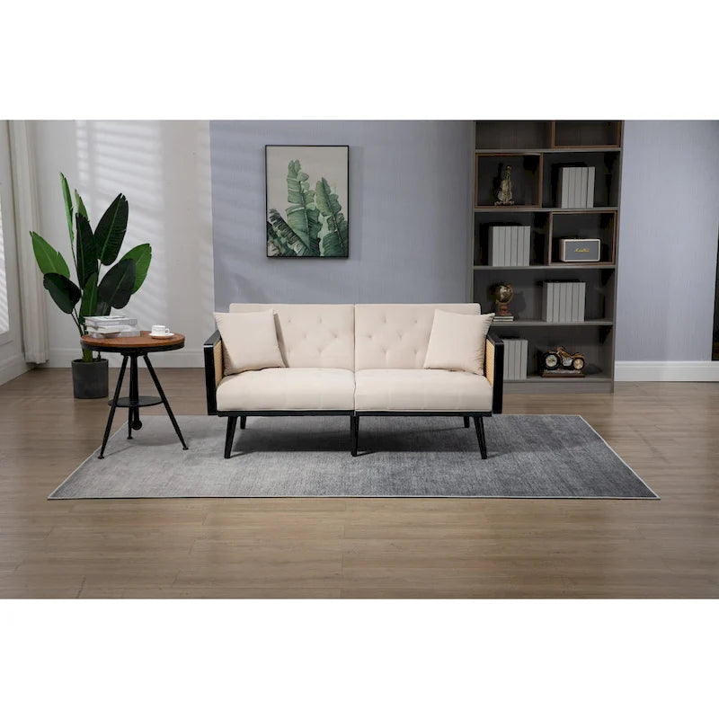 Verstellbares Samt-Schlafsofa mit Knopfheftung, 3-fach verstellbarer Rückenlehne und Metallbeinen