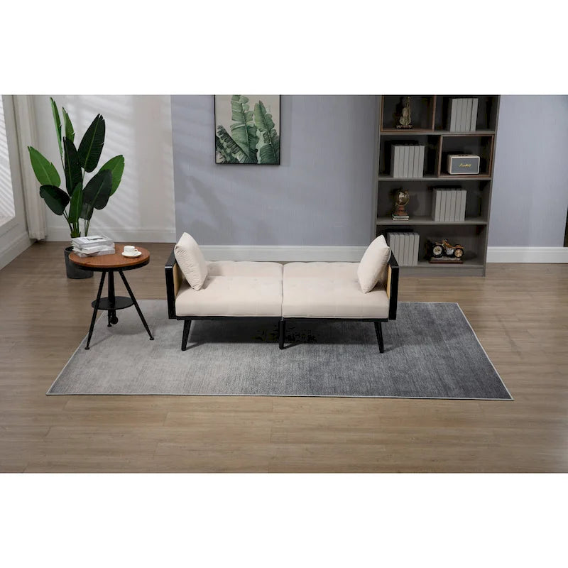 Verstellbares Samt-Schlafsofa mit Knopfheftung, 3-fach verstellbarer Rückenlehne und Metallbeinen