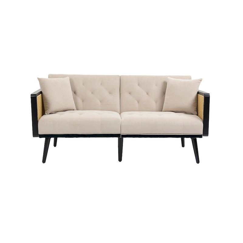Verstellbares Samt-Schlafsofa mit Knopfheftung, 3-fach verstellbarer Rückenlehne und Metallbeinen