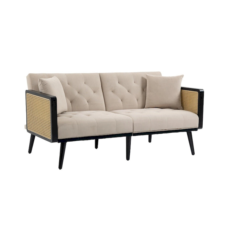 Verstellbares Samt-Schlafsofa mit Knopfheftung, 3-fach verstellbarer Rückenlehne und Metallbeinen