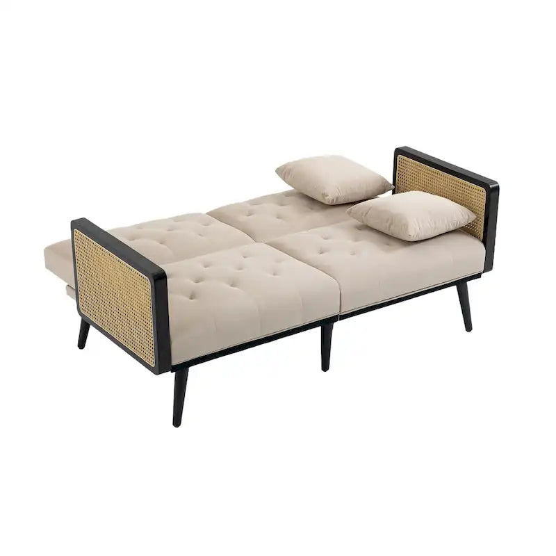 Verstellbares Samt-Schlafsofa mit Knopfheftung, 3-fach verstellbarer Rückenlehne und Metallbeinen