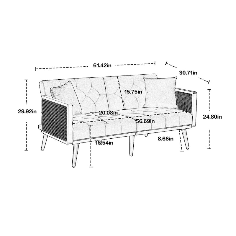 Verstellbares Samt-Schlafsofa mit Knopfheftung, 3-fach verstellbarer Rückenlehne und Metallbeinen