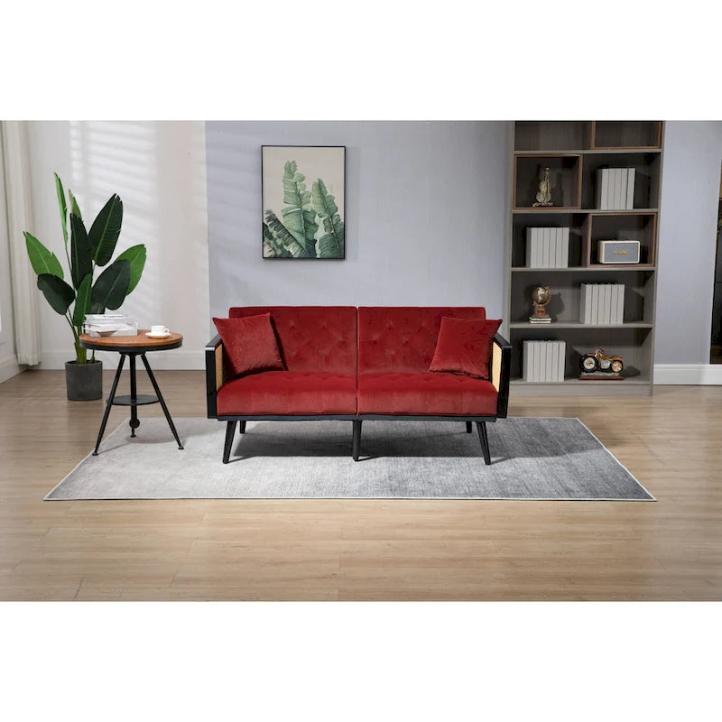 Verstellbares Samt-Schlafsofa mit Knopfheftung, 3-fach verstellbarer Rückenlehne und Metallbeinen