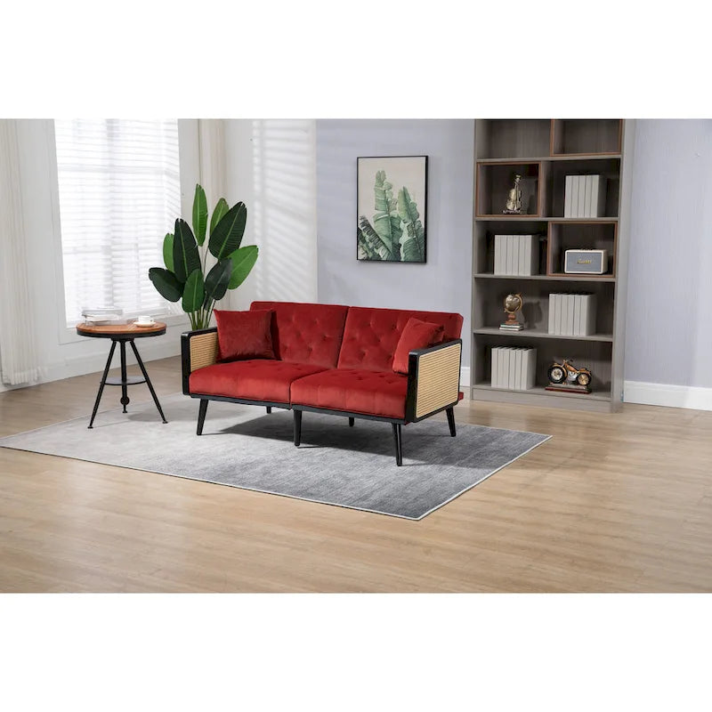 Verstellbares Samt-Schlafsofa mit Knopfheftung, 3-fach verstellbarer Rückenlehne und Metallbeinen