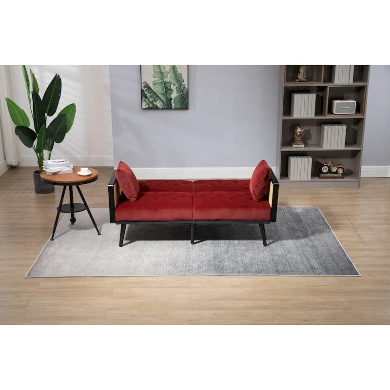 Verstellbares Samt-Schlafsofa mit Knopfheftung, 3-fach verstellbarer Rückenlehne und Metallbeinen