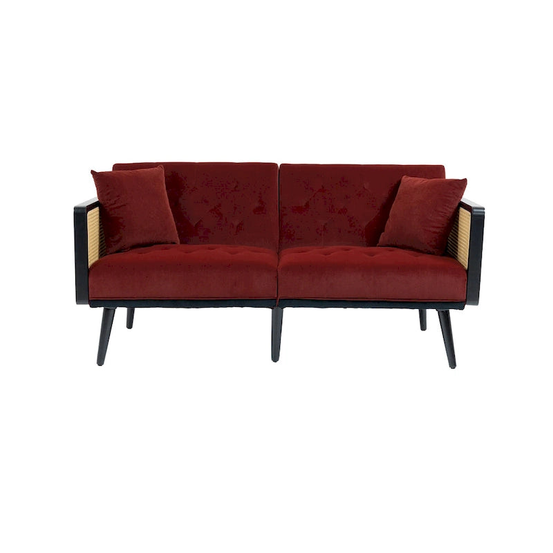 Verstellbares Samt-Schlafsofa mit Knopfheftung, 3-fach verstellbarer Rückenlehne und Metallbeinen