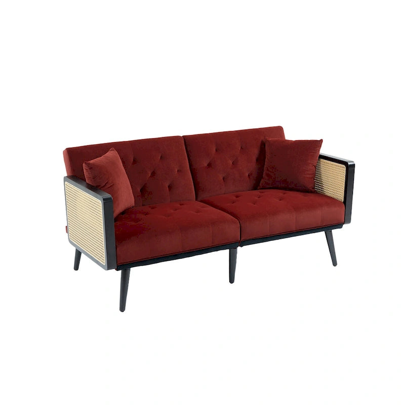 Verstellbares Samt-Schlafsofa mit Knopfheftung, 3-fach verstellbarer Rückenlehne und Metallbeinen