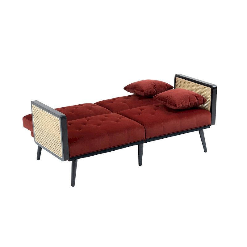 Verstellbares Samt-Schlafsofa mit Knopfheftung, 3-fach verstellbarer Rückenlehne und Metallbeinen