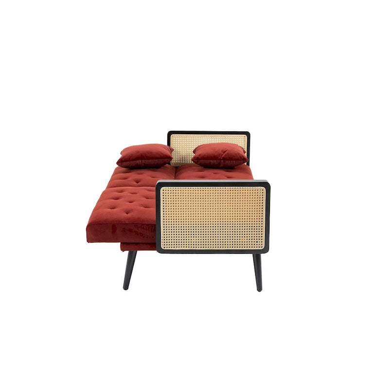 Verstellbares Samt-Schlafsofa mit Knopfheftung, 3-fach verstellbarer Rückenlehne und Metallbeinen