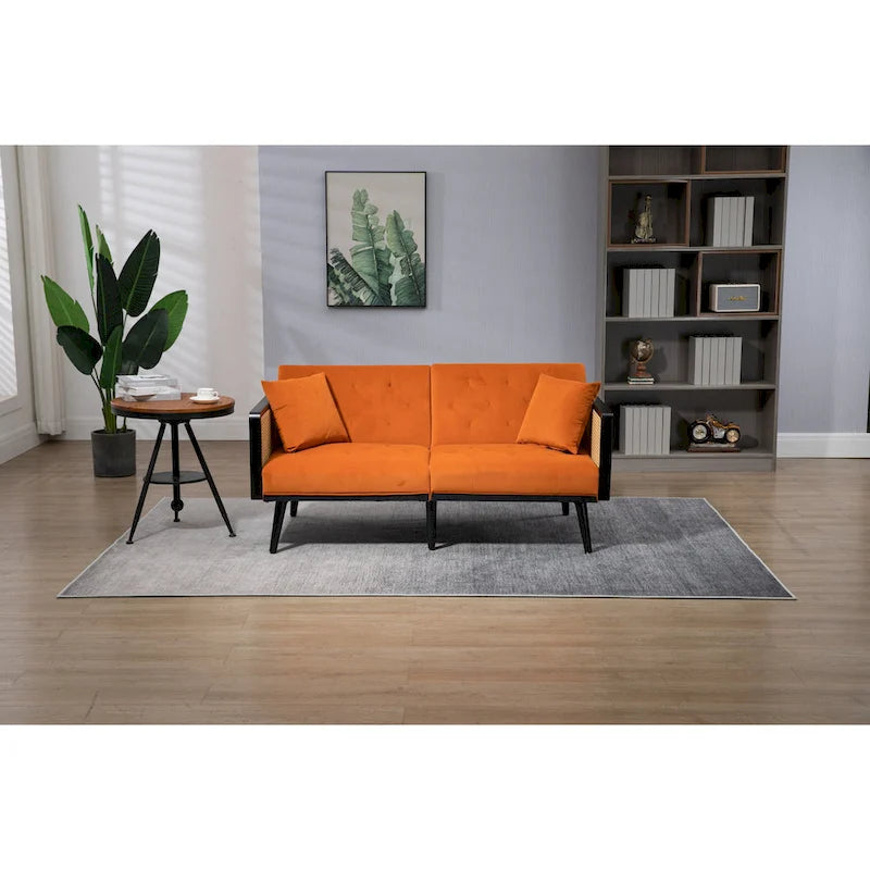 Verstellbares Samt-Schlafsofa mit Knopfheftung, 3-fach verstellbarer Rückenlehne und Metallbeinen
