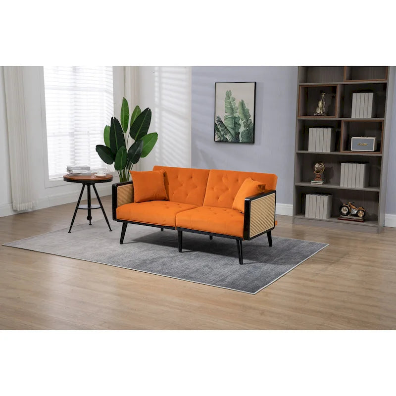 Verstellbares Samt-Schlafsofa mit Knopfheftung, 3-fach verstellbarer Rückenlehne und Metallbeinen