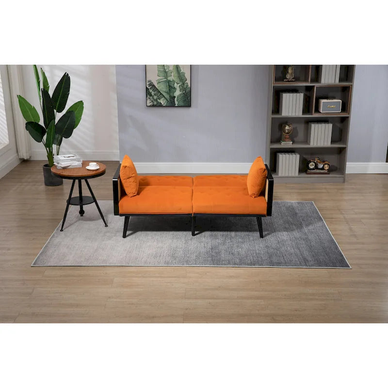 Verstellbares Samt-Schlafsofa mit Knopfheftung, 3-fach verstellbarer Rückenlehne und Metallbeinen