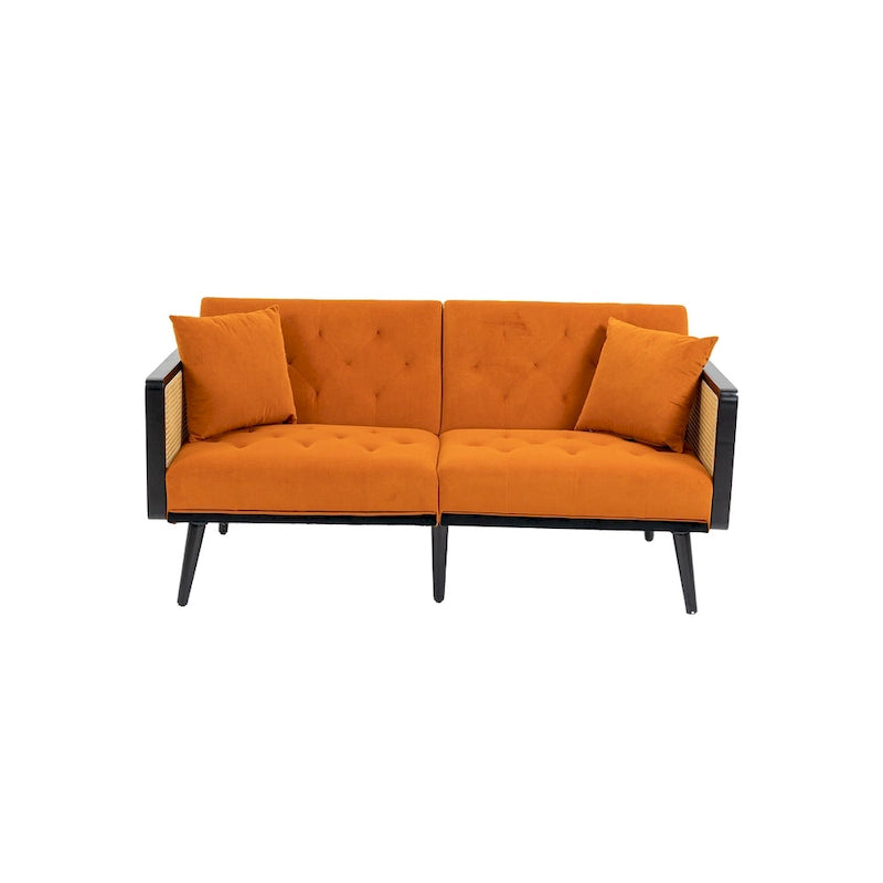 Verstellbares Samt-Schlafsofa mit Knopfheftung, 3-fach verstellbarer Rückenlehne und Metallbeinen