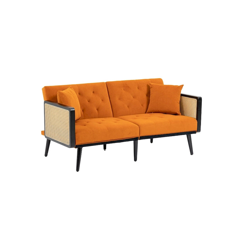 Verstellbares Samt-Schlafsofa mit Knopfheftung, 3-fach verstellbarer Rückenlehne und Metallbeinen