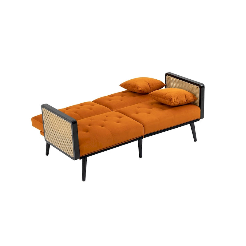 Verstellbares Samt-Schlafsofa mit Knopfheftung, 3-fach verstellbarer Rückenlehne und Metallbeinen