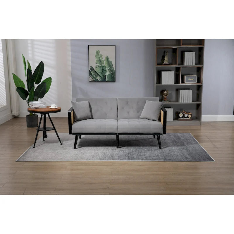 Verstellbares Samt-Schlafsofa mit Knopfheftung, 3-fach verstellbarer Rückenlehne und Metallbeinen