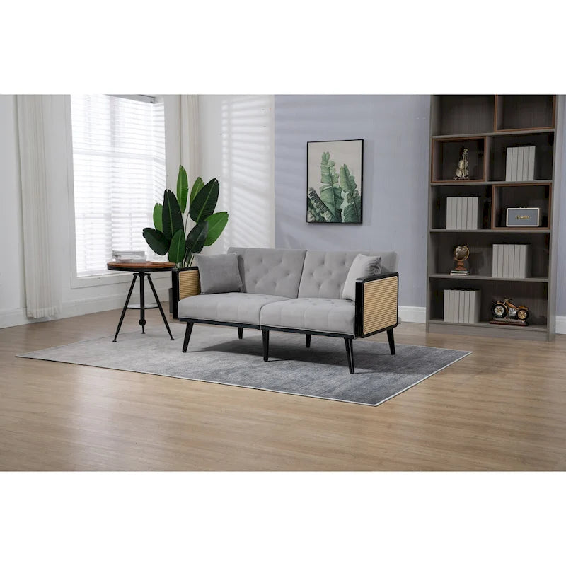 Verstellbares Samt-Schlafsofa mit Knopfheftung, 3-fach verstellbarer Rückenlehne und Metallbeinen