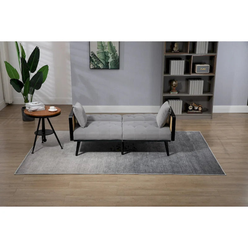 Verstellbares Samt-Schlafsofa mit Knopfheftung, 3-fach verstellbarer Rückenlehne und Metallbeinen
