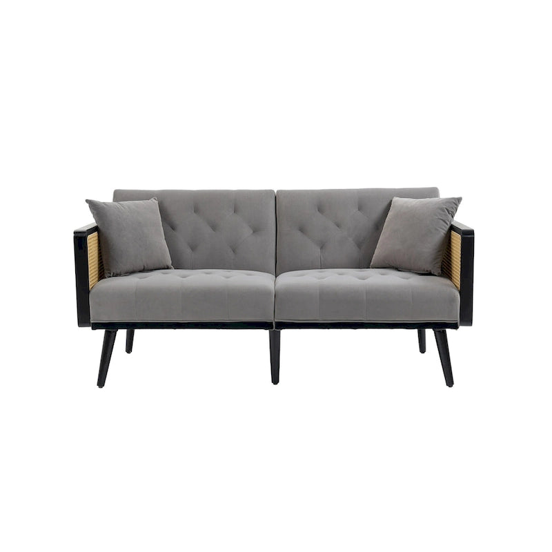 Verstellbares Samt-Schlafsofa mit Knopfheftung, 3-fach verstellbarer Rückenlehne und Metallbeinen