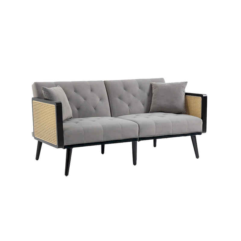 Verstellbares Samt-Schlafsofa mit Knopfheftung, 3-fach verstellbarer Rückenlehne und Metallbeinen