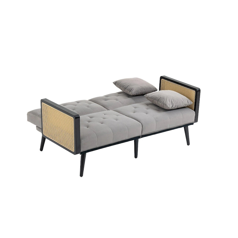 Verstellbares Samt-Schlafsofa mit Knopfheftung, 3-fach verstellbarer Rückenlehne und Metallbeinen