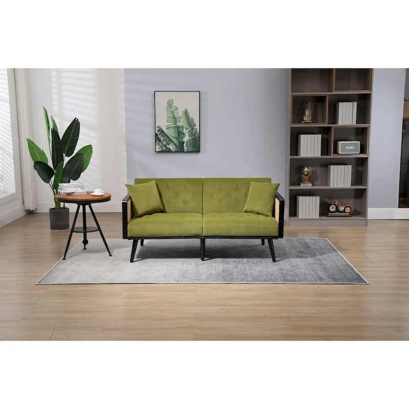 Verstellbares Samt-Schlafsofa mit Knopfheftung, 3-fach verstellbarer Rückenlehne und Metallbeinen