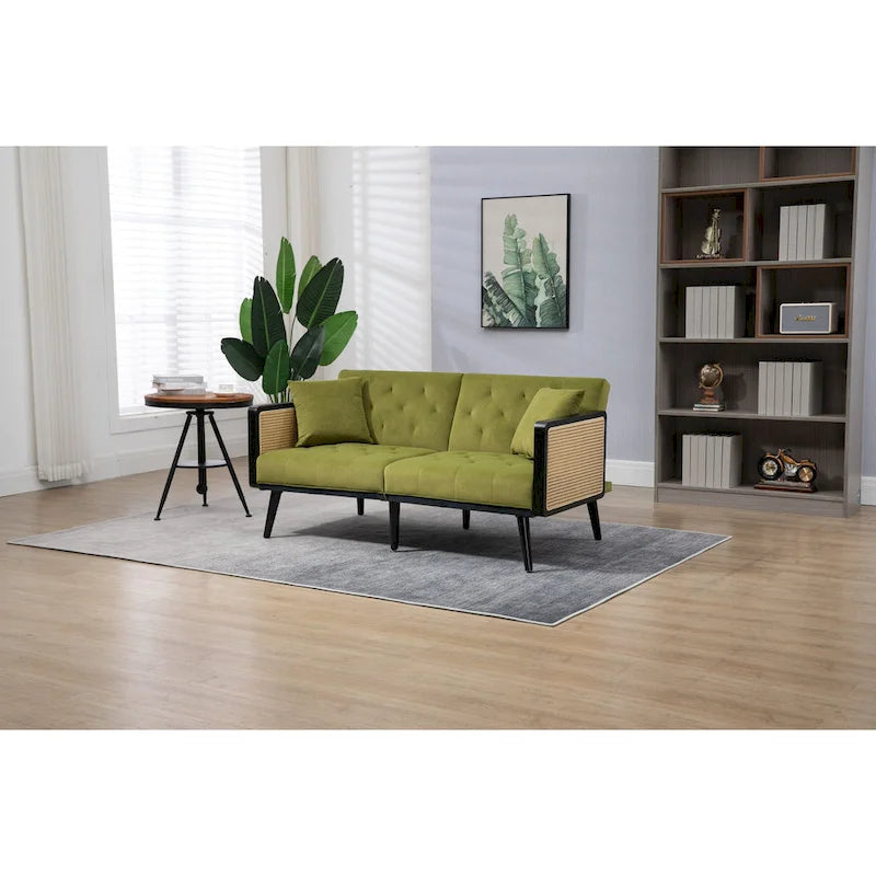 Verstellbares Samt-Schlafsofa mit Knopfheftung, 3-fach verstellbarer Rückenlehne und Metallbeinen