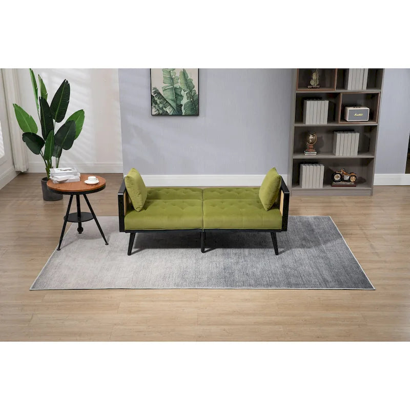 Verstellbares Samt-Schlafsofa mit Knopfheftung, 3-fach verstellbarer Rückenlehne und Metallbeinen