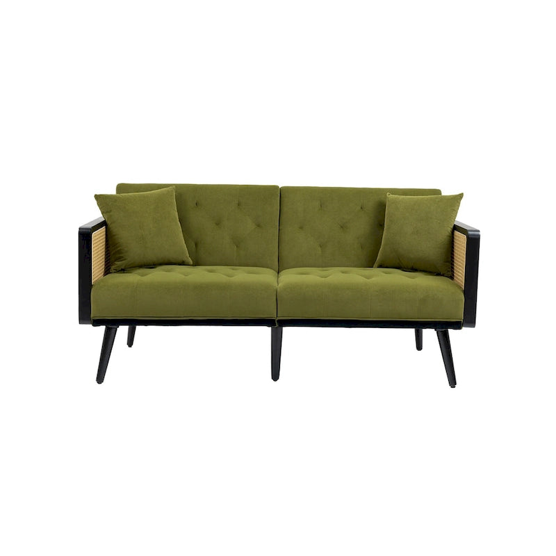 Verstellbares Samt-Schlafsofa mit Knopfheftung, 3-fach verstellbarer Rückenlehne und Metallbeinen