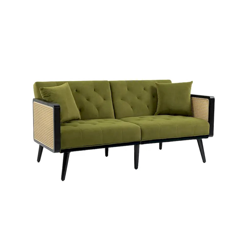 Verstellbares Samt-Schlafsofa mit Knopfheftung, 3-fach verstellbarer Rückenlehne und Metallbeinen