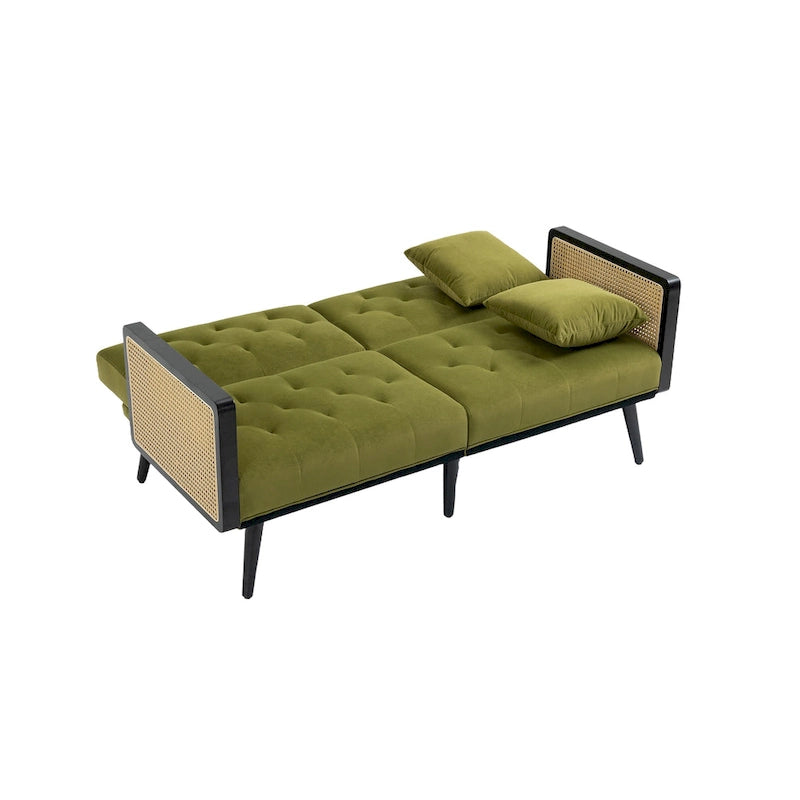 Verstellbares Samt-Schlafsofa mit Knopfheftung, 3-fach verstellbarer Rückenlehne und Metallbeinen