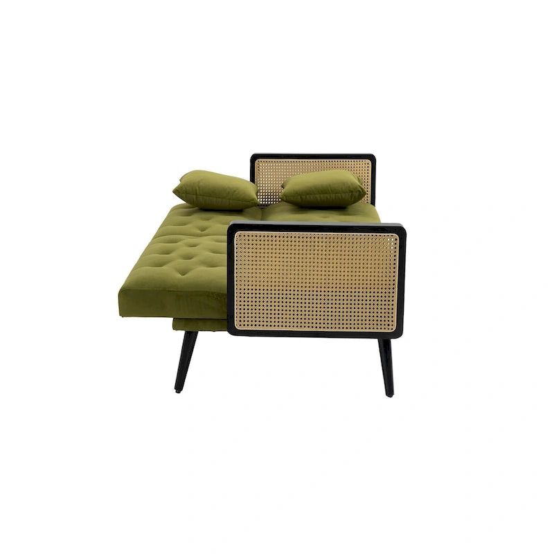 Verstellbares Samt-Schlafsofa mit Knopfheftung, 3-fach verstellbarer Rückenlehne und Metallbeinen