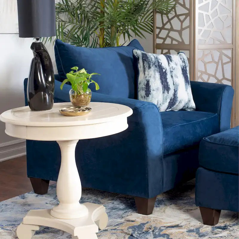 Contemporary Fabric Pillowback Accent Chair with Sinuous Spring Seat and Throw Pillows, Navy Blue