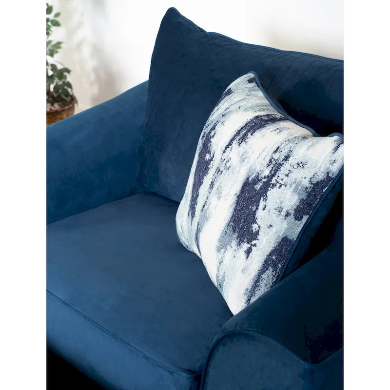Contemporary Fabric Pillowback Accent Chair with Sinuous Spring Seat and Throw Pillows, Navy Blue