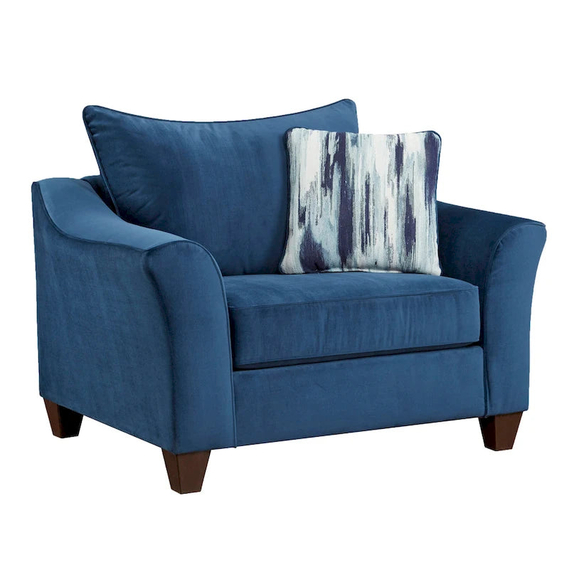 Contemporary Fabric Pillowback Accent Chair with Sinuous Spring Seat and Throw Pillows, Navy Blue