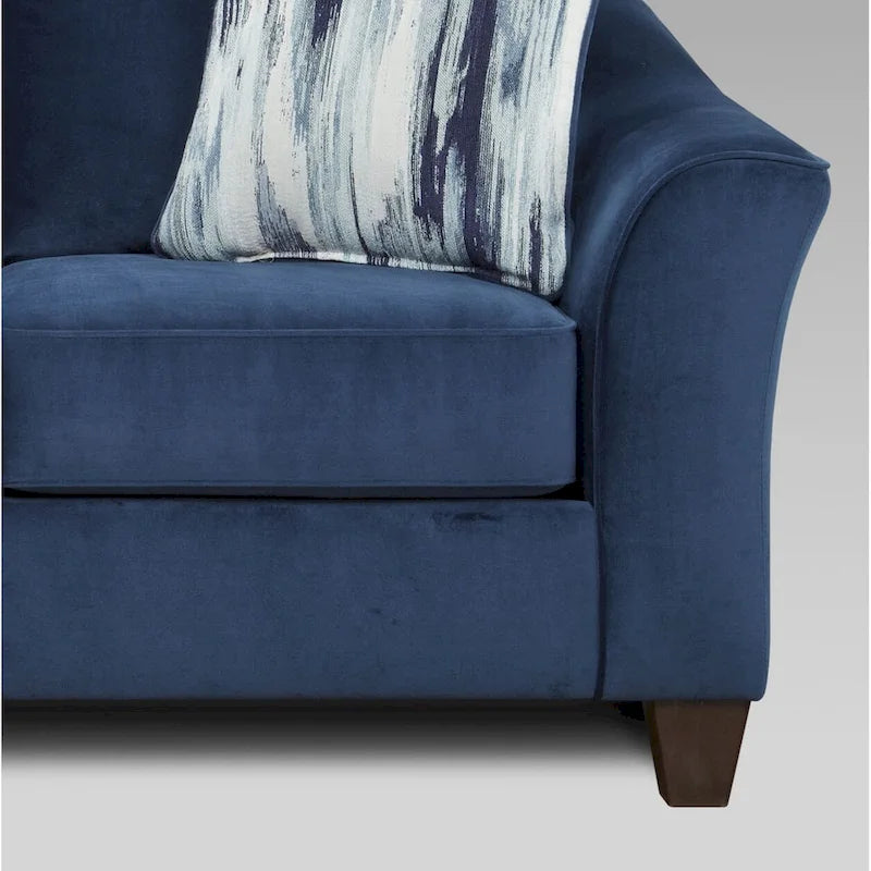 Contemporary Fabric Pillowback Accent Chair with Sinuous Spring Seat and Throw Pillows, Navy Blue