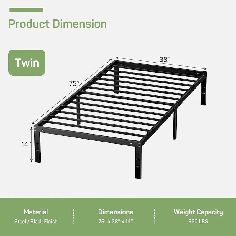 Heavy Duty Metal Platform Bed Frame with Under-Bed Storage, No Box Spring Needed, Black