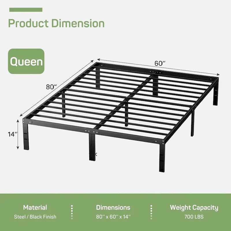 Heavy Duty Metal Platform Bed Frame with Under-Bed Storage, No Box Spring Needed, Black