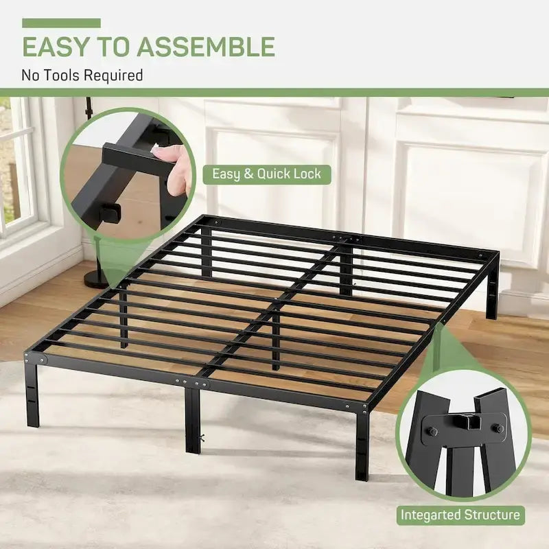 Heavy Duty Metal Platform Bed Frame with Under-Bed Storage, No Box Spring Needed, Black