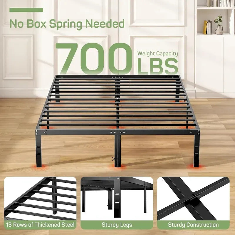 Heavy Duty Metal Platform Bed Frame with Under-Bed Storage, No Box Spring Needed, Black