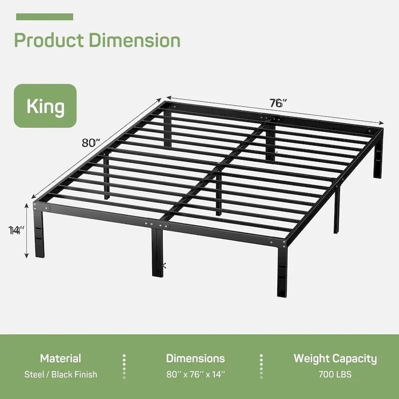 Heavy Duty Metal Platform Bed Frame with Under-Bed Storage, No Box Spring Needed, Black