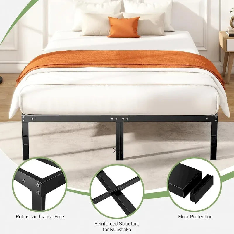 Heavy Duty Metal Platform Bed Frame with Under-Bed Storage, No Box Spring Needed, Black
