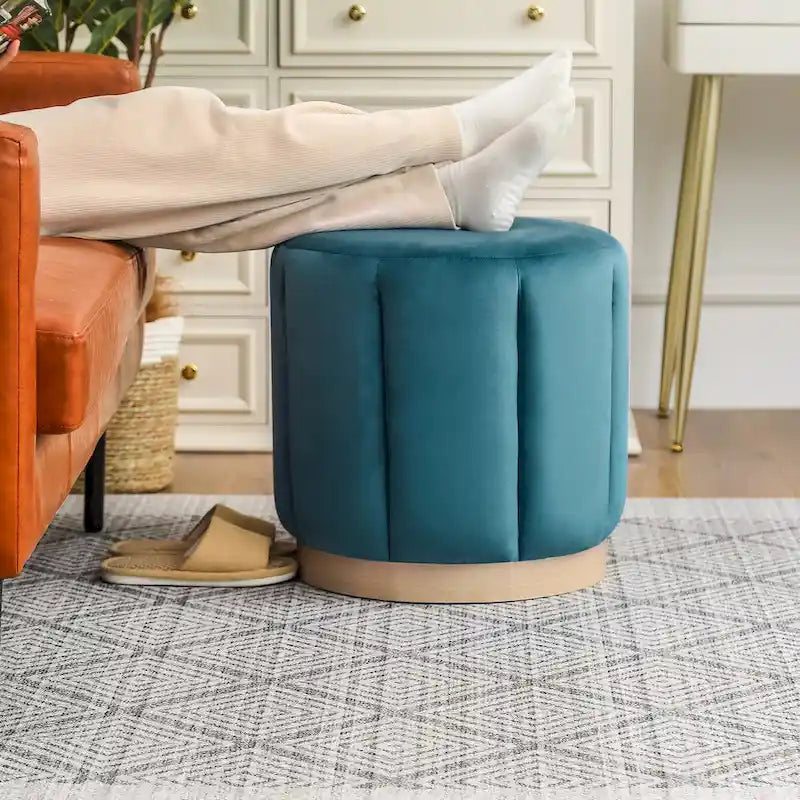 Adeco Round Upholstered Ottoman Flannelette Stool for Living Room