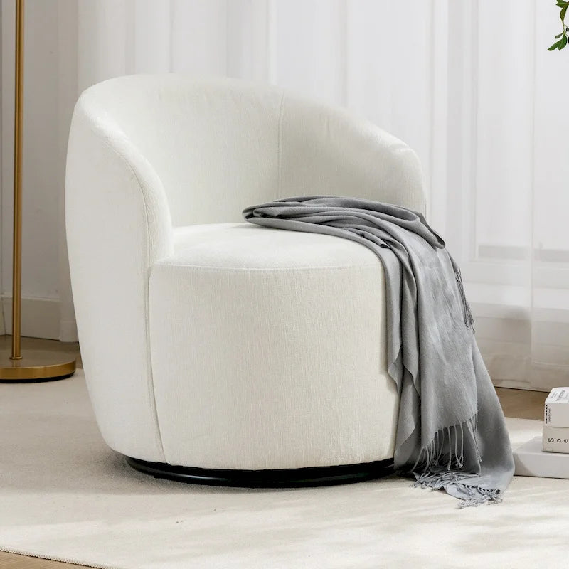 360° Swivel Accent Chair with Chenille Upholstery and High-Density Foam, Round Barrel Design