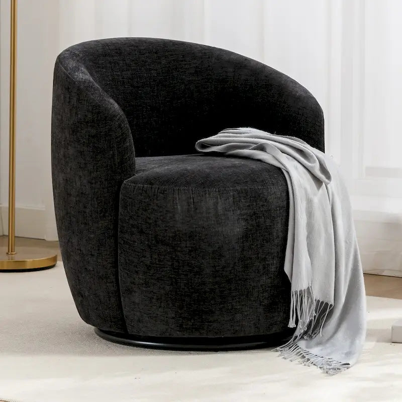 360° Swivel Accent Chair with Chenille Upholstery and High-Density Foam, Round Barrel Design