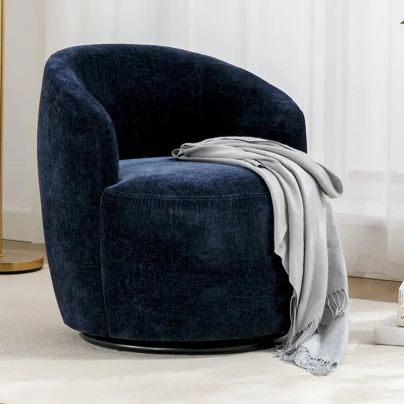 360° Swivel Accent Chair with Chenille Upholstery and High-Density Foam, Round Barrel Design